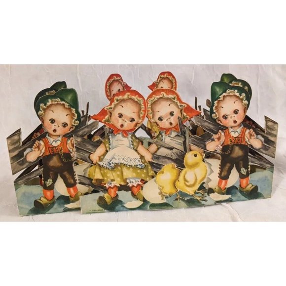 Norway Die Cut Fold Out Table Decor Kids Chicken Paper Dolls Baby Easter Elf Vtg - Picture 11 of 16